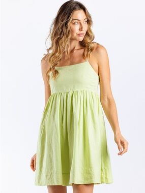 sundays Lime Green Smocked Spaghetti Strap Dress